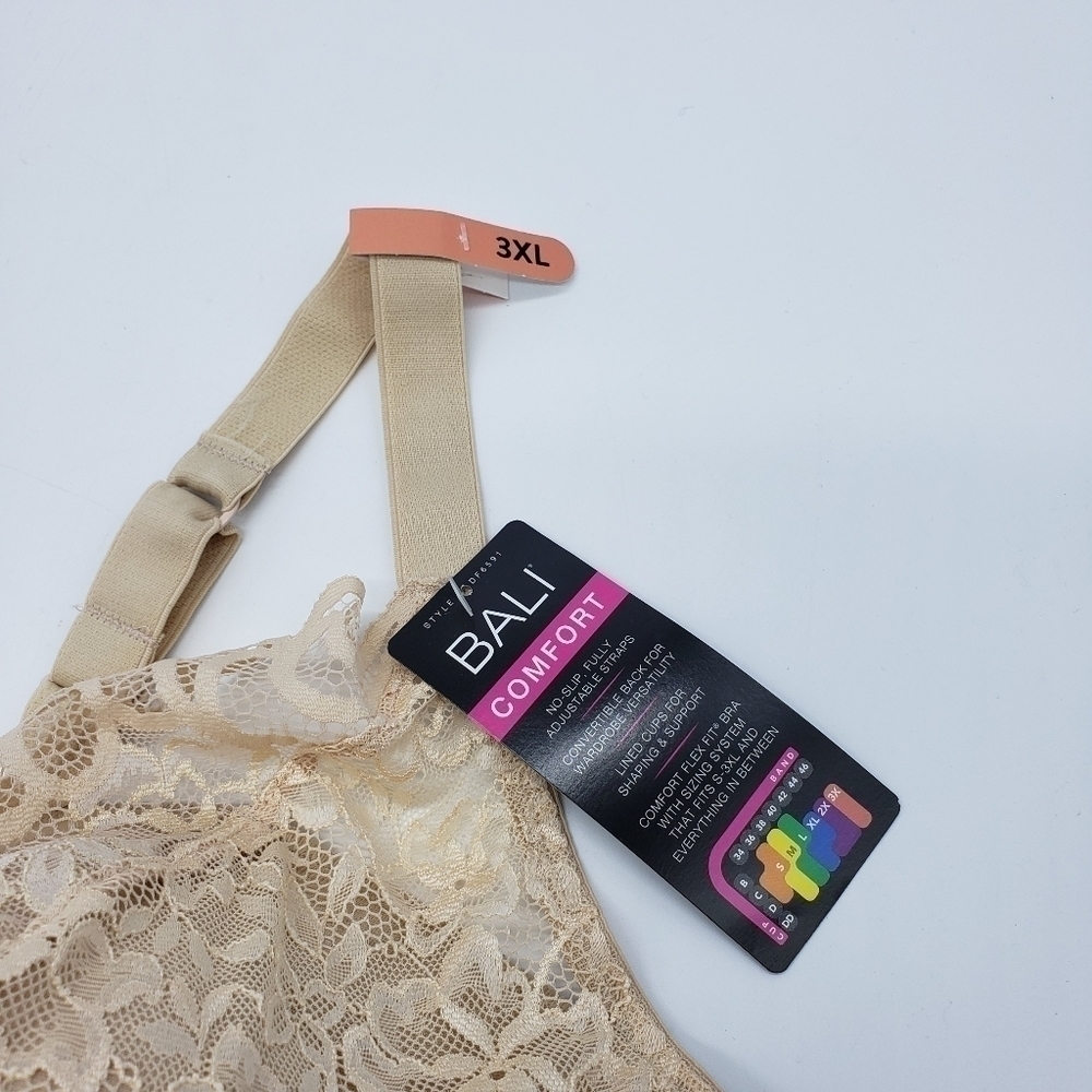 Nwt Bali women US 3XL tan bra latte lift stretch lace bralette convertible back - Picture 8 of 11